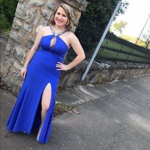 Blue Beaded Prom Dress